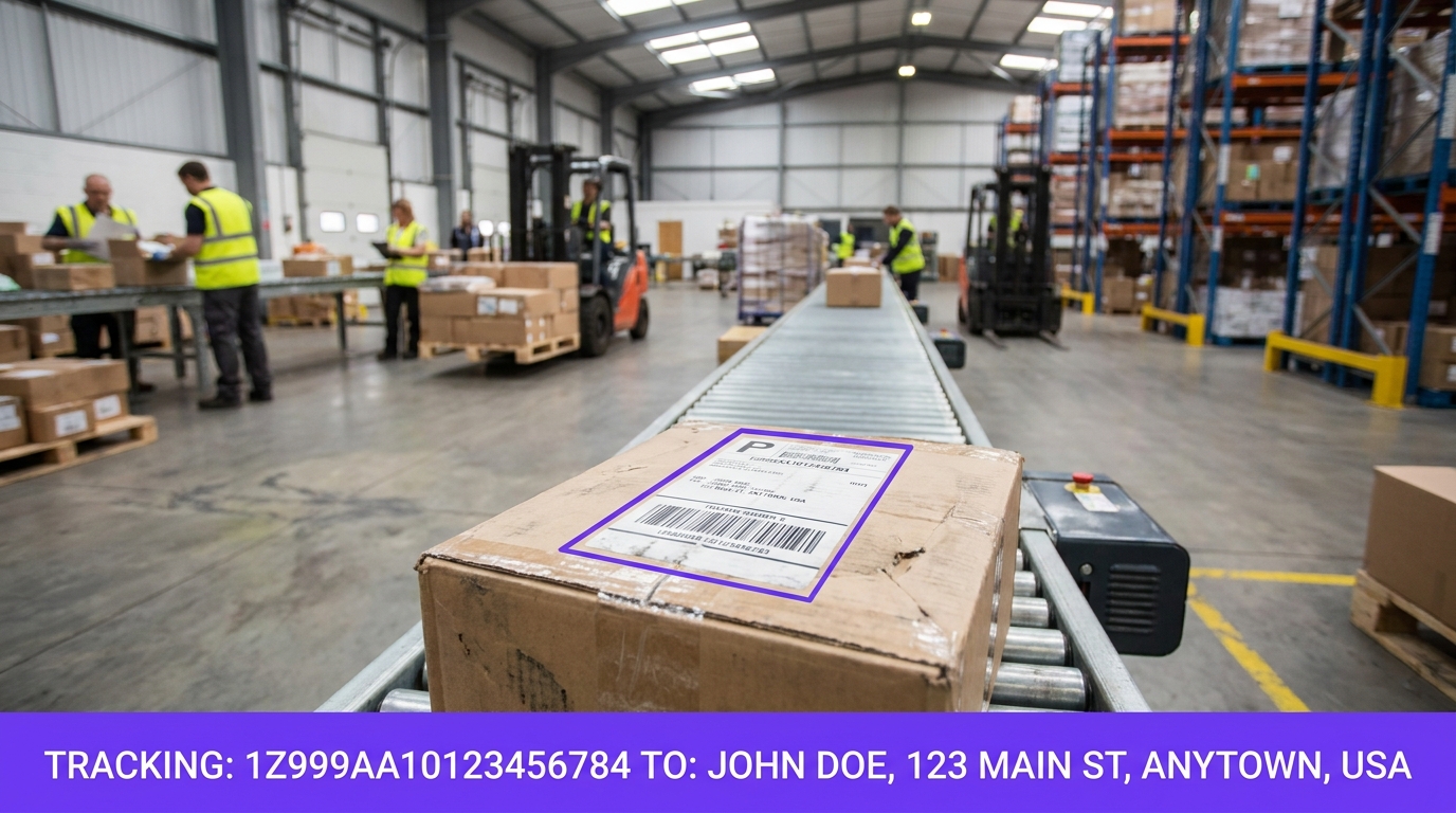 Shipping label reading example